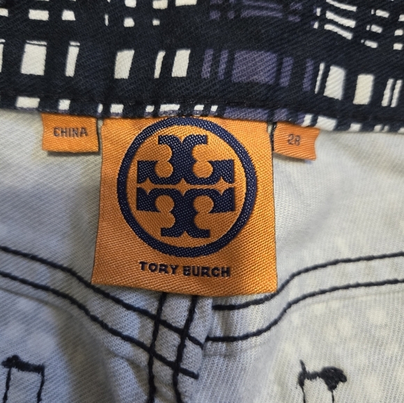 TORY BURCH Navy/ Purple/ White Plaid Lightweight Cotton Pants. Size 28 - Picture 9 of 16